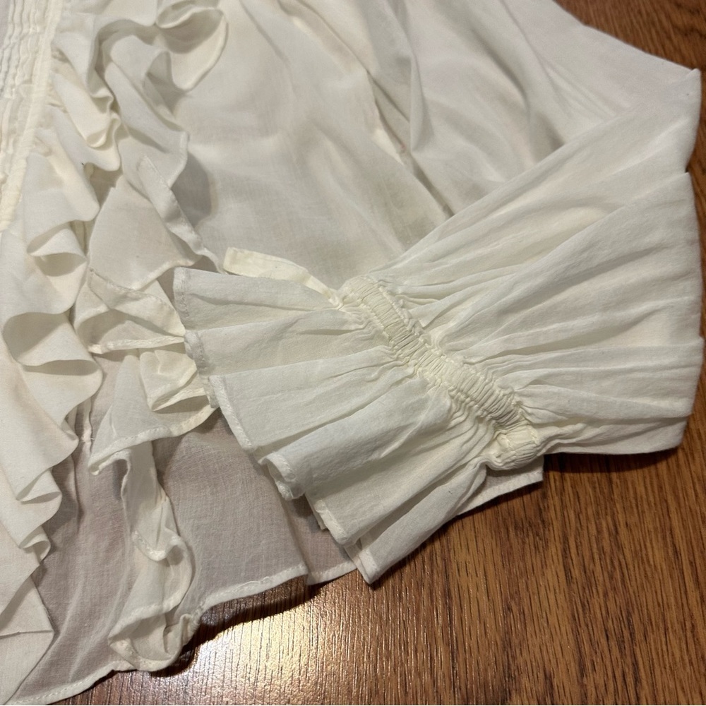 Doen off White Ruffle Bohemian Long Sleeve Cotton Blouse top Size Medium - Picture 5 of 14
